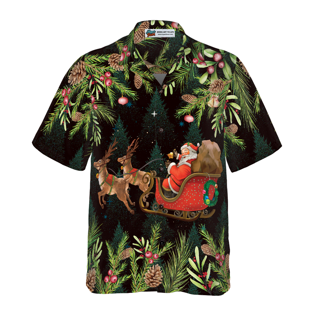 Lune London | Hyperfavor Santa Santa Riding Sleigh 3 Pattern Hawaiian Shirt, Christmas short sleeve button-up shirts for men and women