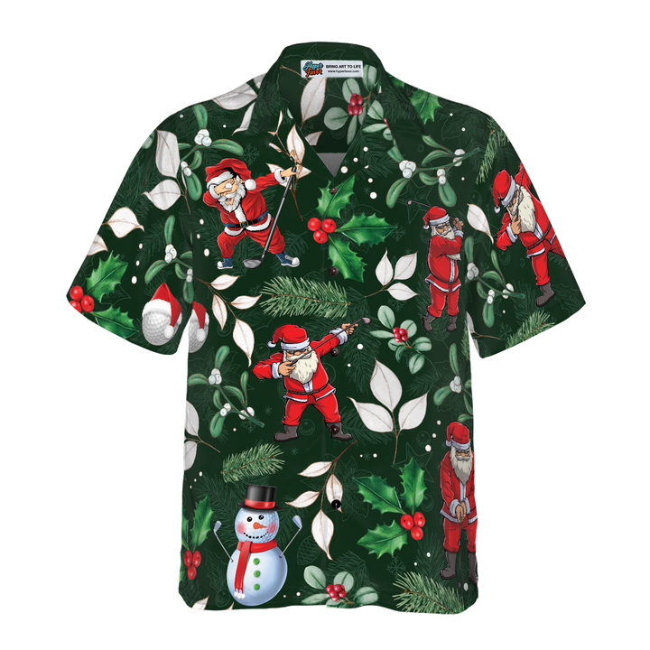 Lune London | Hyperfavor Christmas Hawaiian Shirts, short sleeve shirt with Santa Claus playing golf pattern, Christmas shirt gift idea for men and women