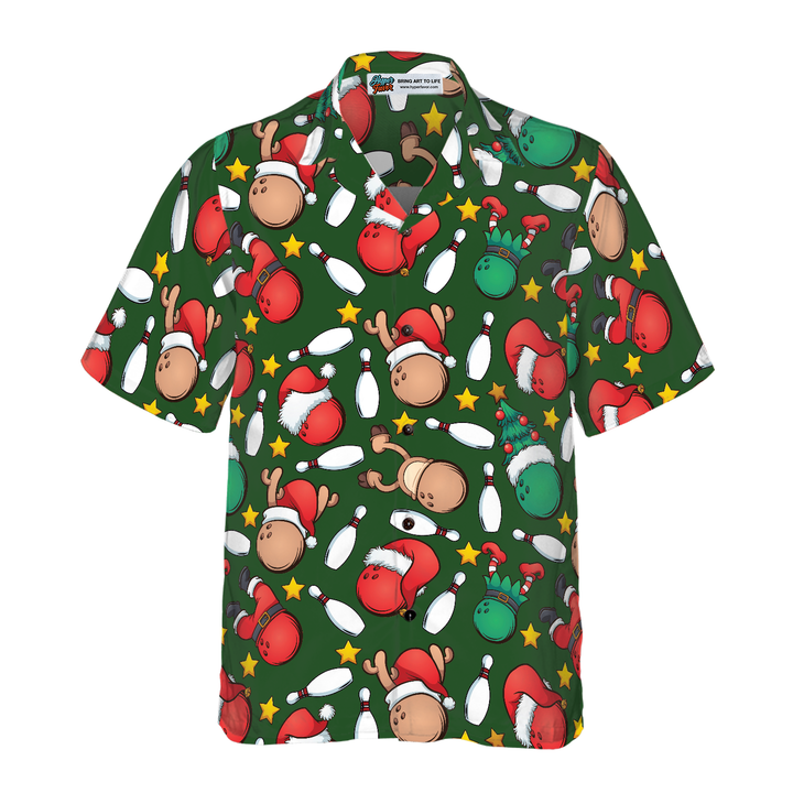 Lune London | Christmas Hawaiian Shirts Hyperfavor, Short Sleeve Christmas Bowling Print T-Shirt, Christmas Gift Idea for Men and Women