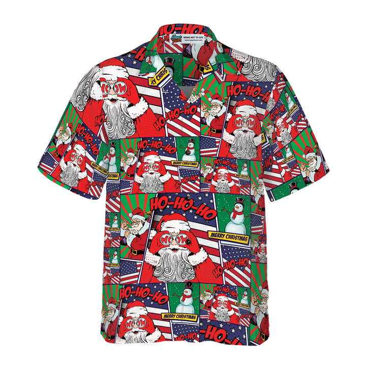 Lune London | Hawaiian shirts, Santa with American flag cartoon style short sleeve shirt, Christmas gift idea for men and women