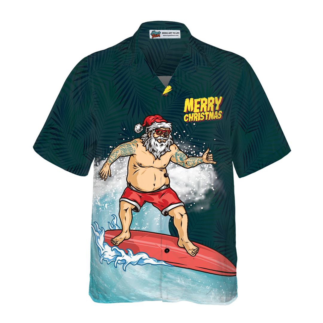 Lune London | Christmas Hawaiian Shirts Hyperfavor, Merry Santa Surf Short Sleeve Christmas T-Shirt, Christmas Shirt Gift Idea for Men and Women