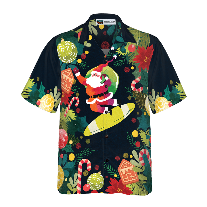 Lune London | Hyperfavor Christmas Santa Surf Hawaiian Shirt, Christmas Short Sleeve Button-Up Shirt for Men and Women