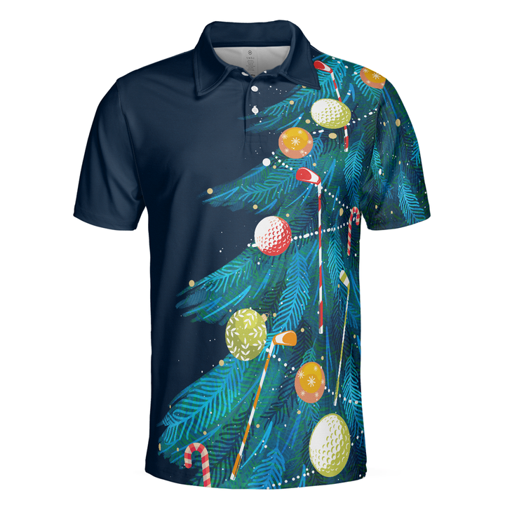 Lune London | Christmas Golf Polos - Short Sleeve Men's Golf Polos - Christmas Tree Pattern Dry Fit Shirt - Christmas Gift Idea for Men