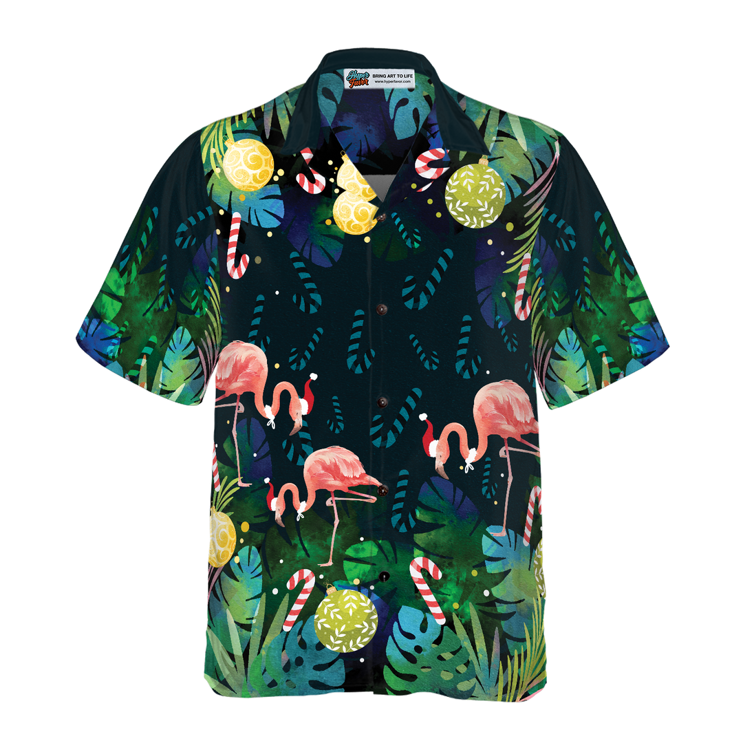Lune London | Christmas Hyperfavor Hawaiian Shirts for Men and Women, Short Sleeve Christmas Tropical Pink Flamingo Hawaiian Shirt with Button Placket