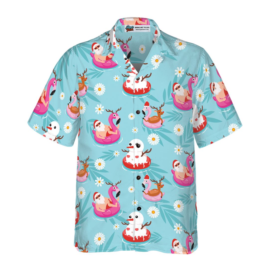 Lune London | Hyperfavor Christmas Hawaiian Shirts, Santa Summer Beach Pattern Short Sleeve Shirt, Christmas Shirt Gift Idea for Men and Women