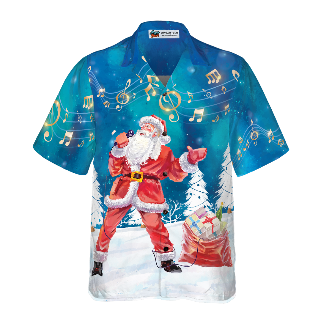 Lune London | Hyperfavor Christmas Hawaiian Shirts for Men and Women, Santa Sing Music Hawaiian Shirt with Short Sleeve Button Placket