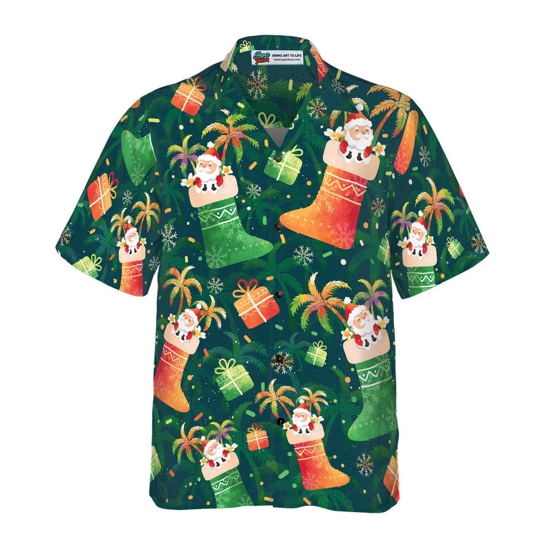 Lune London | Hyperfavor Christmas Hawaiian Shirts, Christmas Santa Sock Pattern Short Sleeve Shirt, Christmas Gift Idea for Men and Women