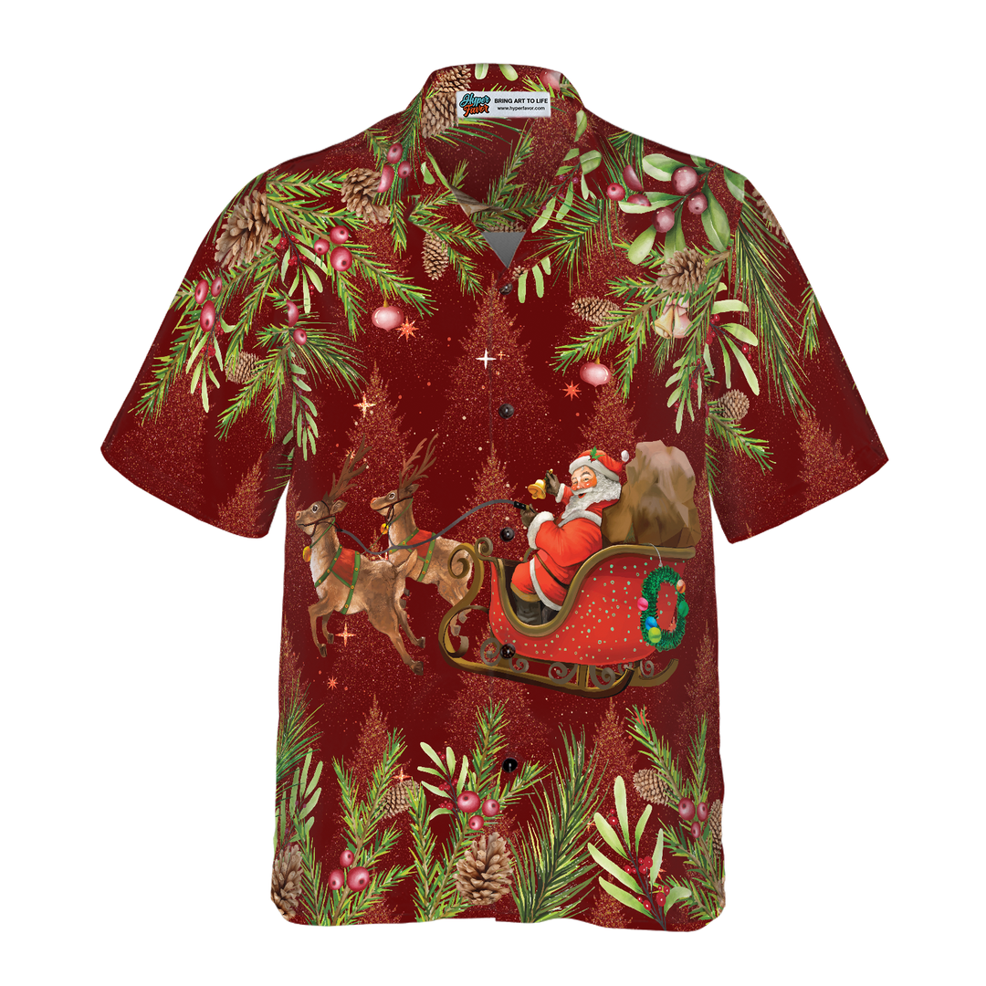 Lune London | Hyperfavor Santa Santa Sleigh 2 Models Hawaiian Shirt, Short Sleeve Christmas Shirts Button Up for Men and Women
