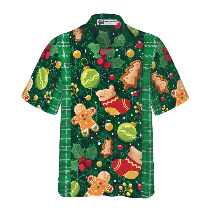 Lune London | Green Christmas Plaid Pattern Hawaiian Shirt Hyperfavor, Short Sleeve Christmas Shirts Button-Up for Men and Women