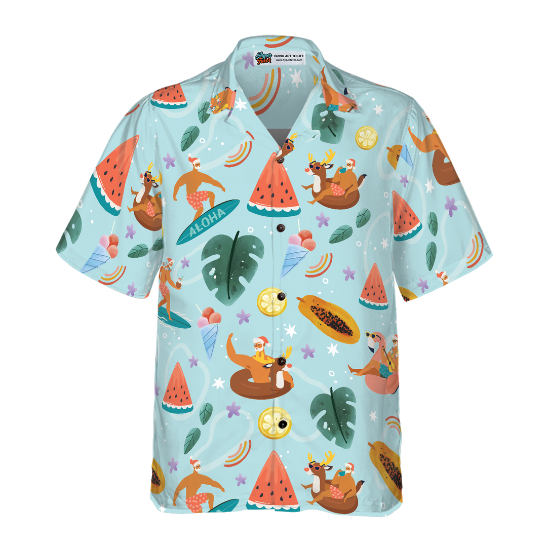 Lune London | Hyperfavor Santa Beach 2 Pattern Hawaii Shirt, Short Sleeve Christmas Shirts Button Shirt for Men and Women