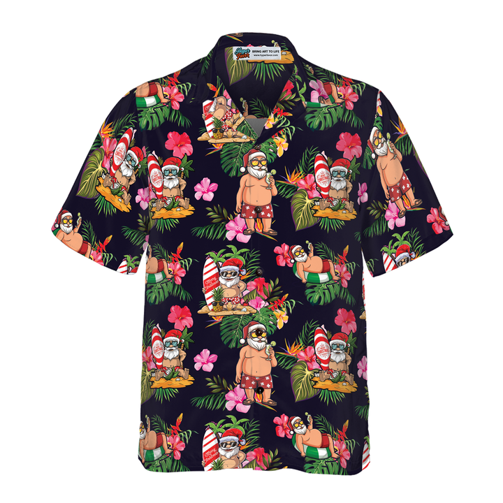 Lune London | Hyperfavor Christmas Hawaiian Shirt, Santa with Tropical Floral Pattern Short Sleeve T-Shirt, Christmas Gift Idea for Men and Women