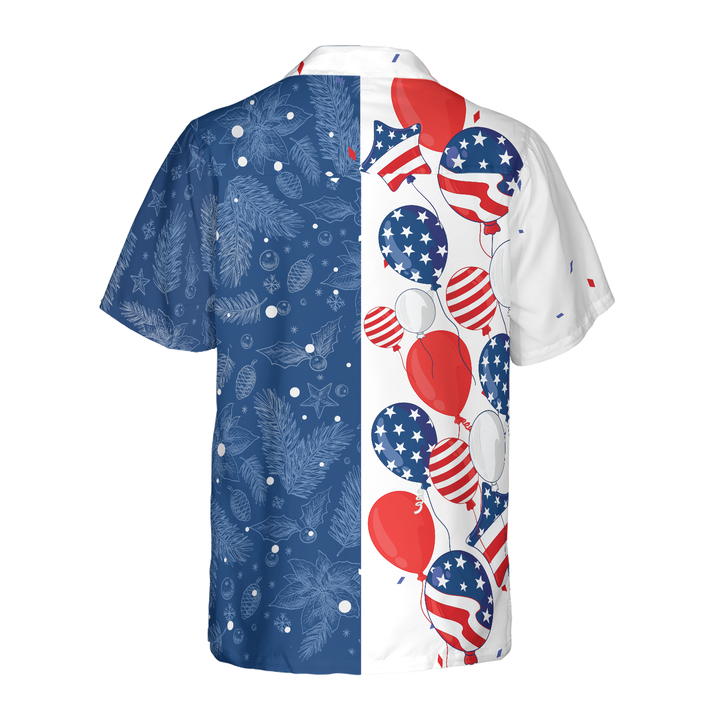 Lune London | Hyperfavor Christmas USA Balloons Pattern Hawaii Shirt, Christmas Short Sleeve Button-Up Shirt for Men and Women
