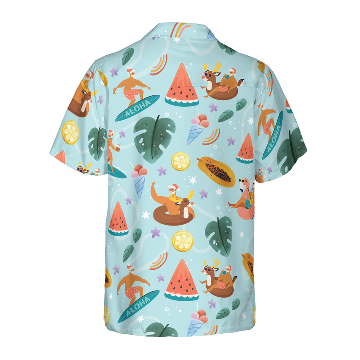 Lune London | Hyperfavor Santa Beach 2 Pattern Hawaii Shirt, Short Sleeve Christmas Shirts Button Shirt for Men and Women