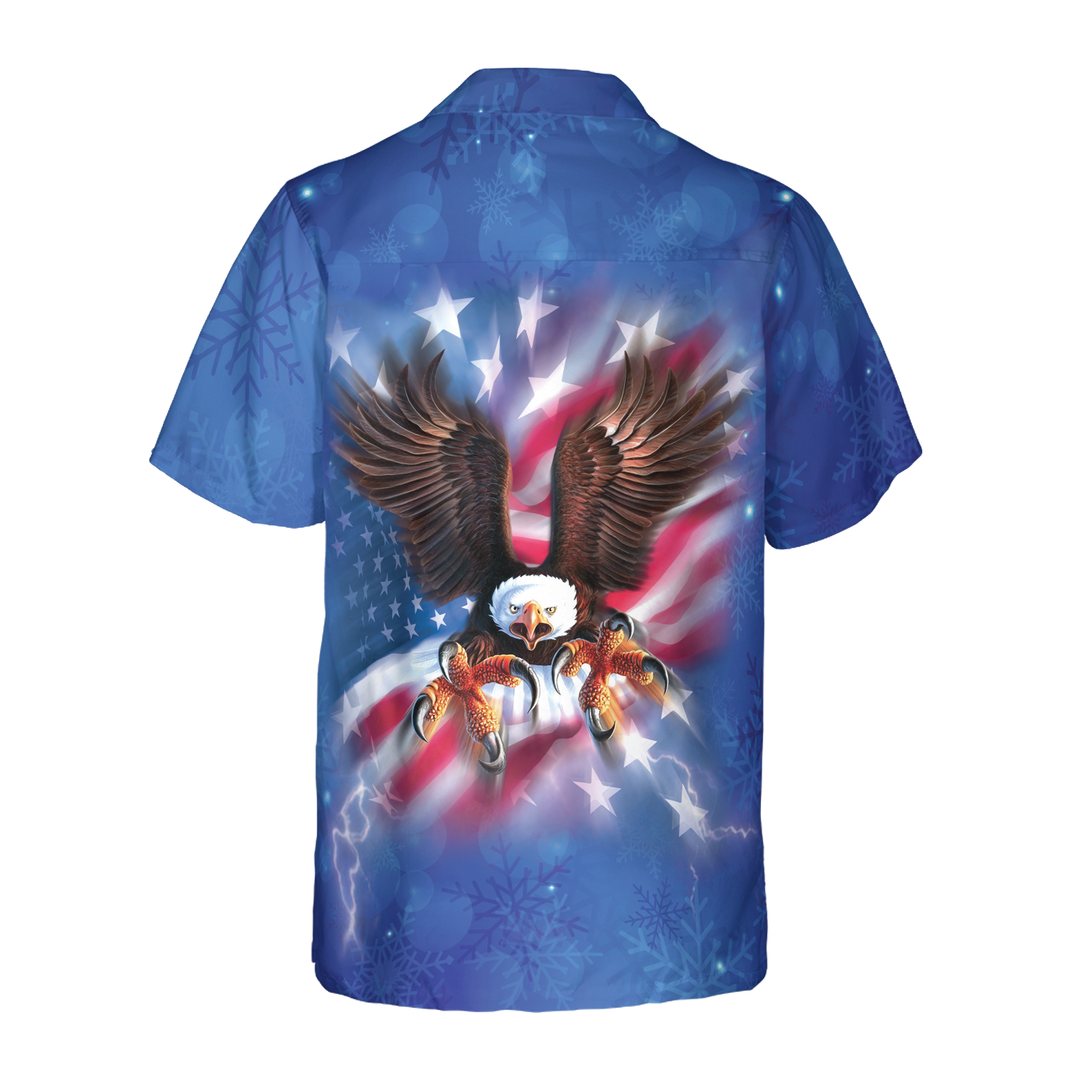 Lune London | Christmas Hawaiian T-shirts for men and women Hyperfavor, flying eagle with American flag button-up shirt short sleeve
