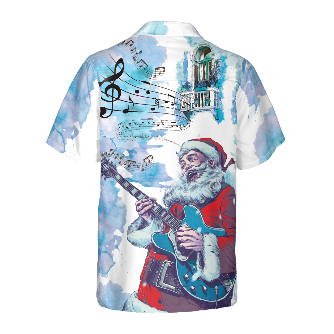 Lune London | Christmas Hawaiian Shirts Hyperfavor, Santa Claus short sleeve guitar music pattern shirt, Christmas gift shirt ideas for men and women