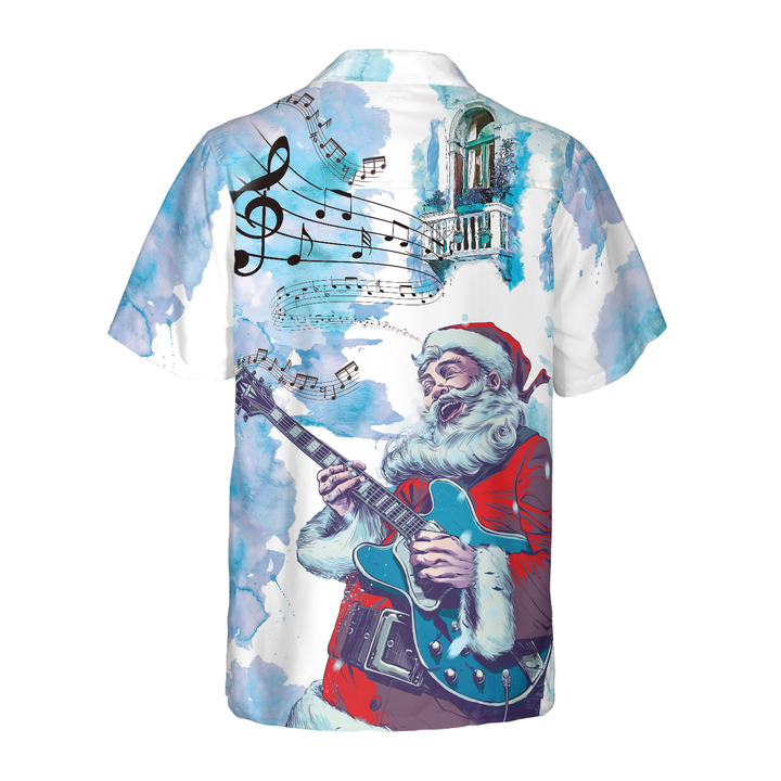 Lune London | Christmas Hawaiian Shirts Hyperfavor, Santa Claus short sleeve guitar music pattern shirt, Christmas gift shirt ideas for men and women