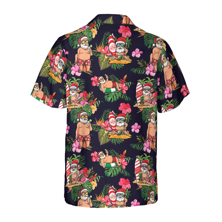 Lune London | Hyperfavor Christmas Hawaiian Shirt, Santa with Tropical Floral Pattern Short Sleeve T-Shirt, Christmas Gift Idea for Men and Women