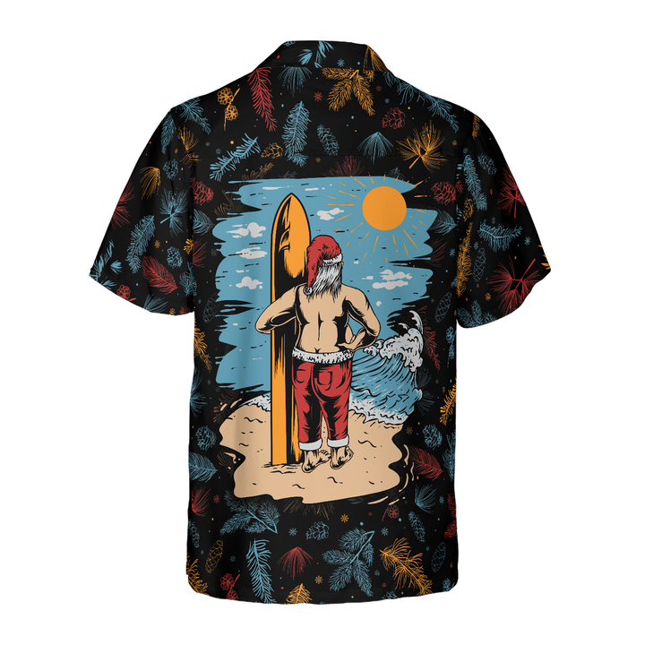 Lune London | Hyperfavor Santa Beach Muster 2 Hawaiian Shirt, Short Sleeve Christmas Button-Up Shirt for Men and Women