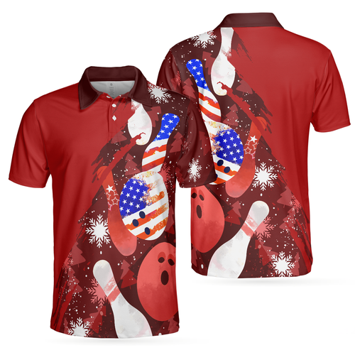 Amarae | American flag Christmas bowling ball and pins polos for men
