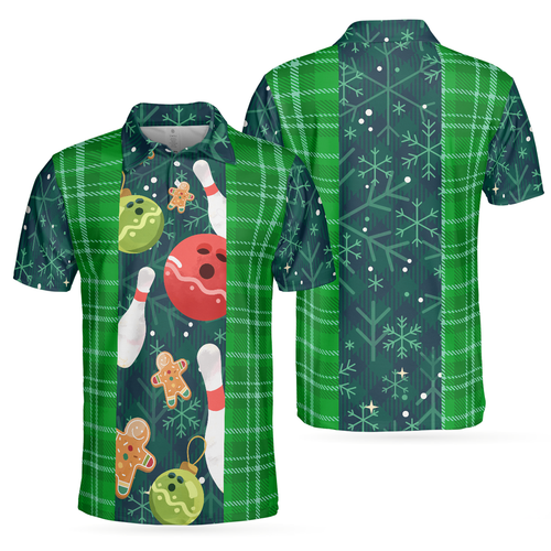 Amarae | Christmas Bowling Shirt with Tartan Flannel Pattern Men's Polo Shirts
