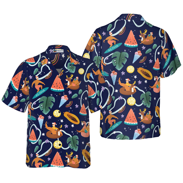 Lune London | Hyperfavor Santa Beach 1 Pattern Hawaiian Shirt, Short Sleeve Christmas Shirts Button Up for Men and Women