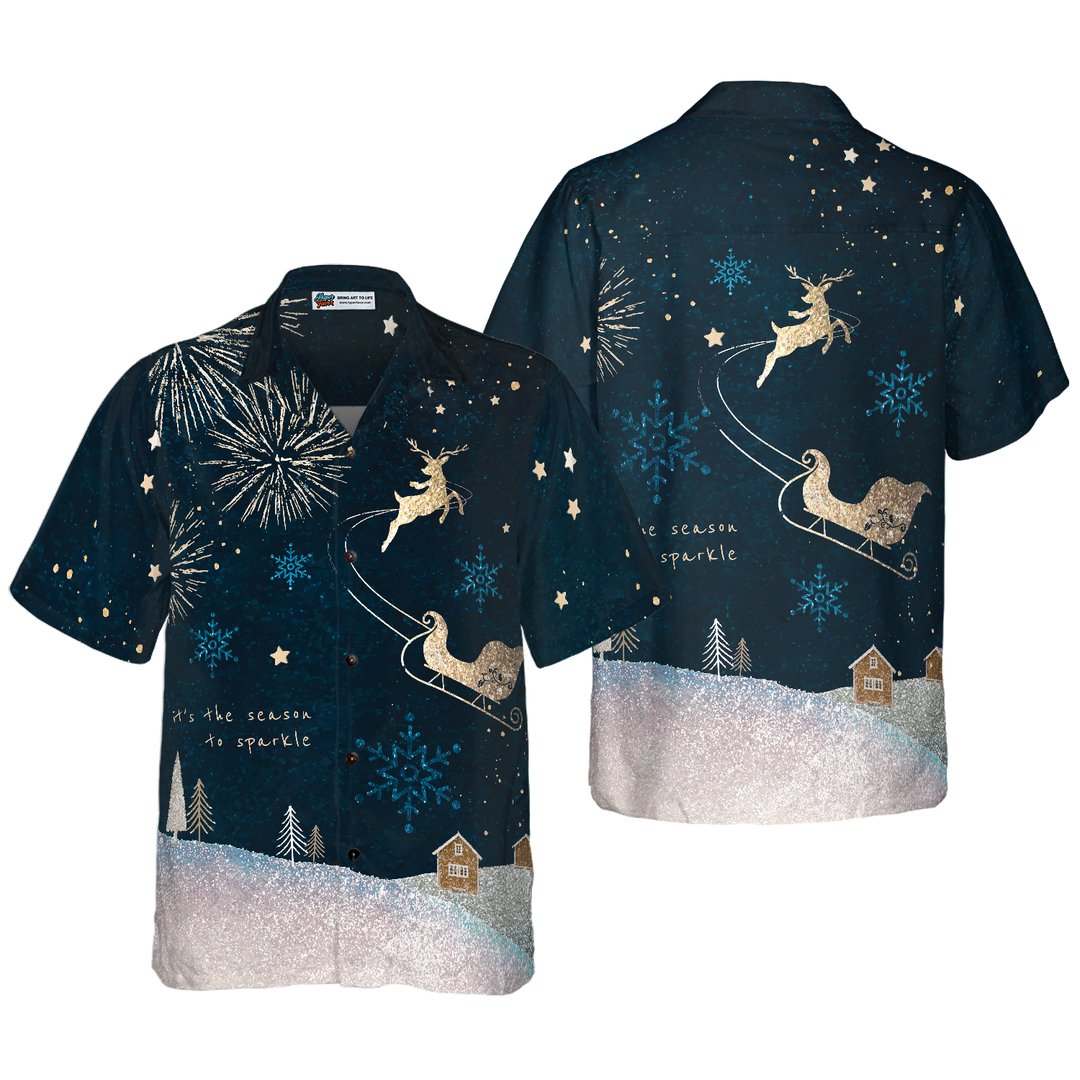 Lune London | Hyperfavor Christmas Hawaiian Shirts, short sleeve dark snow reindeer shirt, Christmas gift idea for men and women