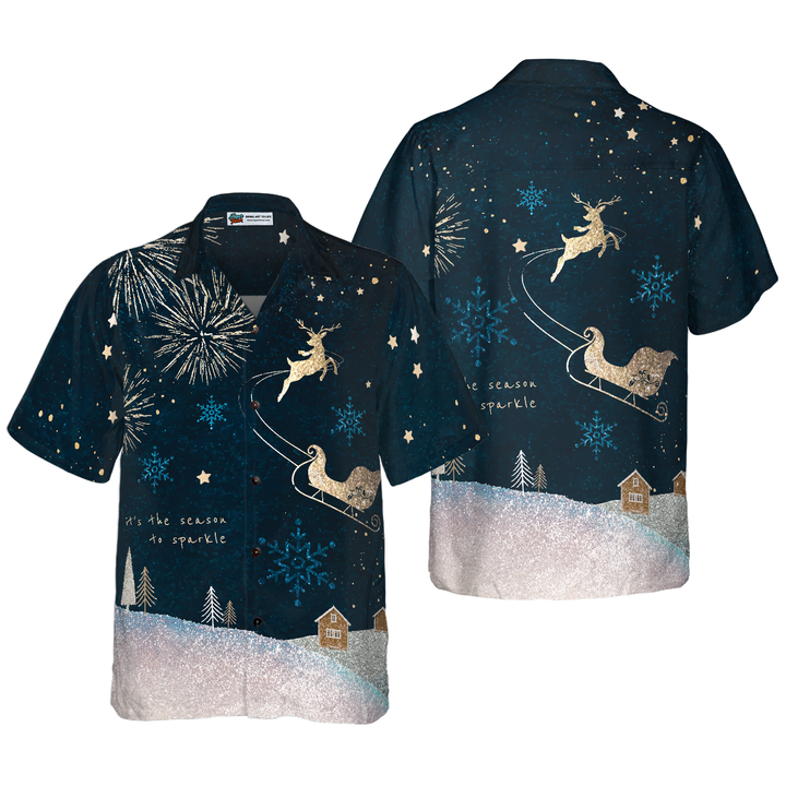 Lune London | Hyperfavor Christmas Hawaiian Shirts, short sleeve dark snow reindeer shirt, Christmas gift idea for men and women