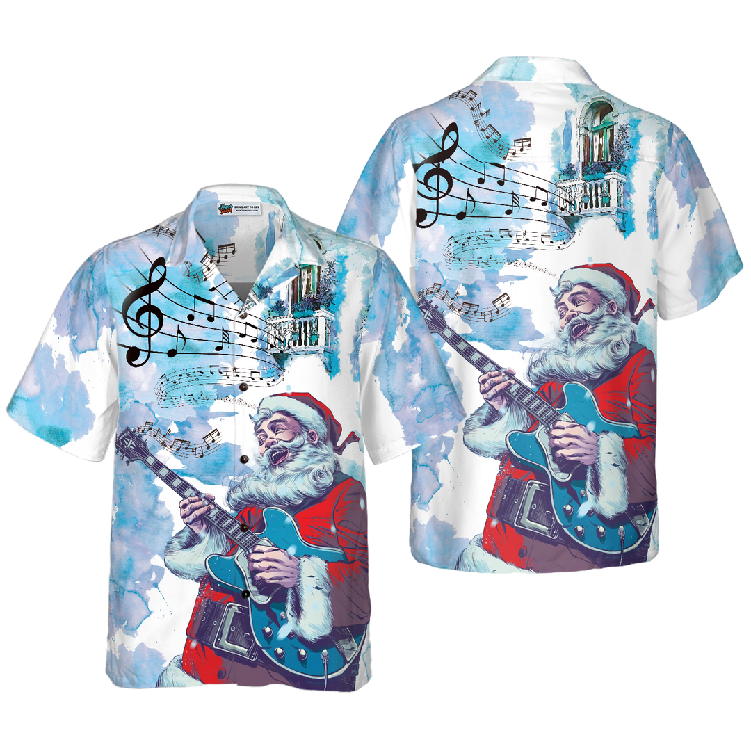 Lune London | Christmas Hawaiian Shirts Hyperfavor, Santa Claus short sleeve guitar music pattern shirt, Christmas gift shirt ideas for men and women