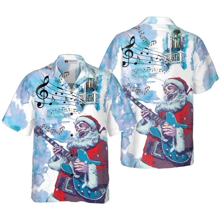 Lune London | Christmas Hawaiian Shirts Hyperfavor, Santa Claus short sleeve guitar music pattern shirt, Christmas gift shirt ideas for men and women
