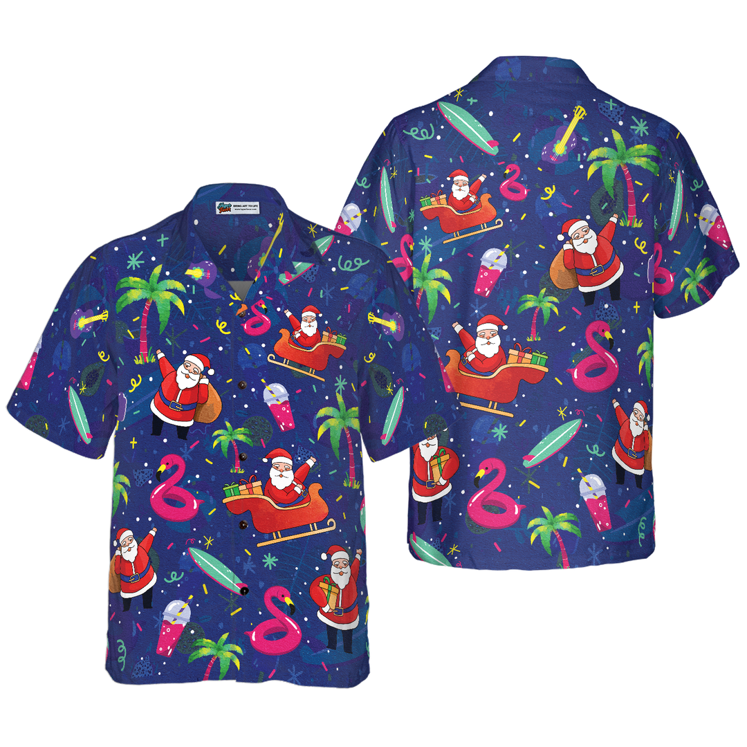 Lune London | Hyperfavor Christmas Hawaiian Shirts, Tropical T-Shirt with Christmas Flamingo Pattern, Christmas Shirt Gift Idea for Men and Women