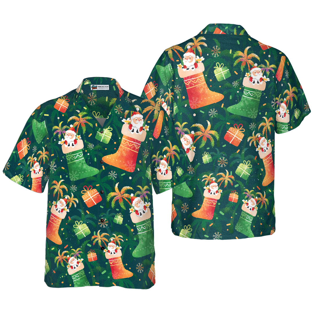 Lune London | Hyperfavor Christmas Hawaiian Shirts, Christmas Santa Sock Pattern Short Sleeve Shirt, Christmas Gift Idea for Men and Women