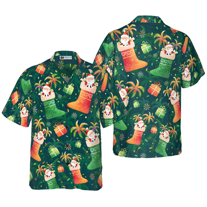Lune London | Hyperfavor Christmas Hawaiian Shirts, Christmas Santa Sock Pattern Short Sleeve Shirt, Christmas Gift Idea for Men and Women