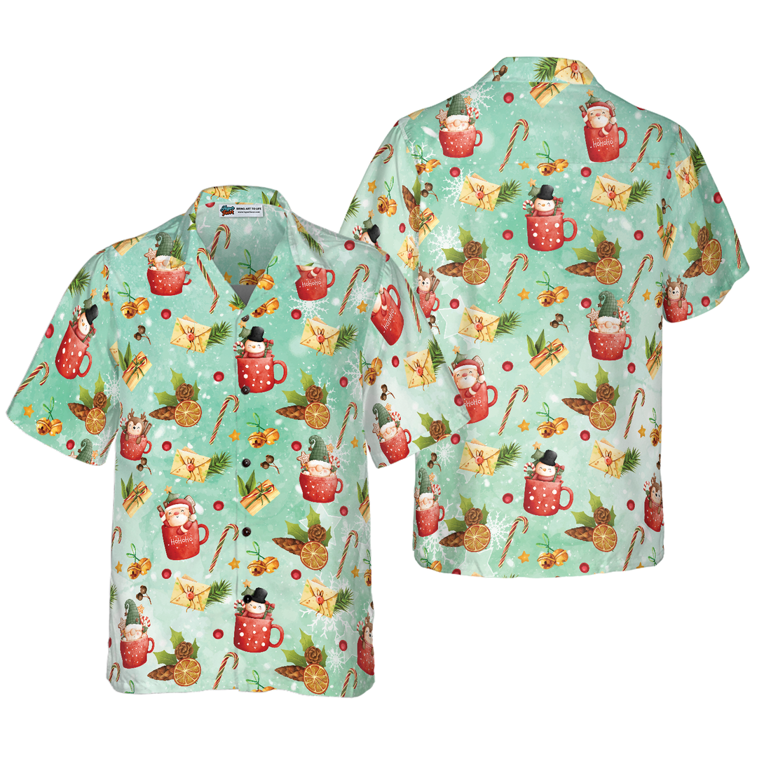 Lune London | Hyperfavor Christmas motif Santa 1 Hawaiian shirt pattern, short sleeve Christmas shirts with button placket for men and women