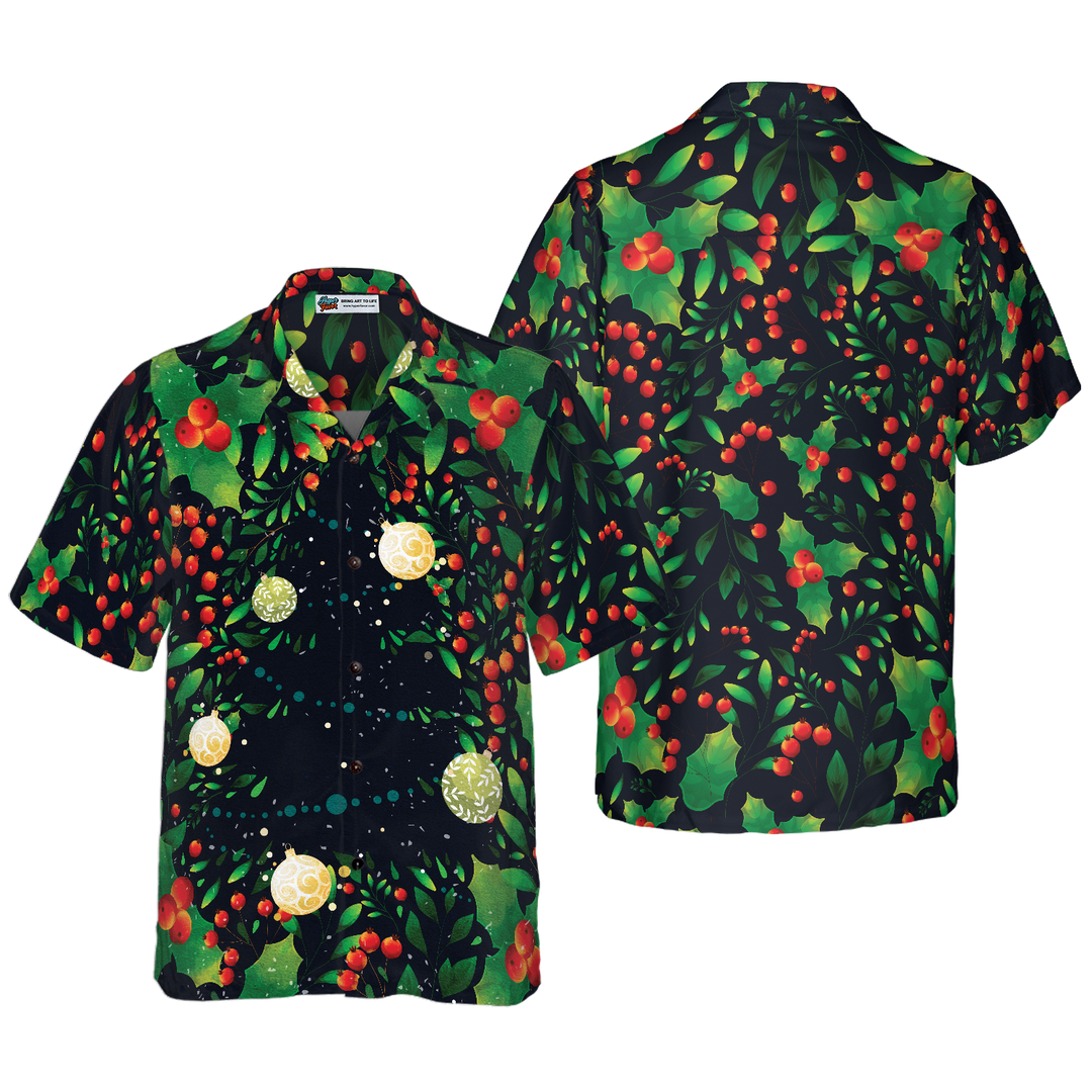 Lune London | Hyperfavor Christmas tree motif Hawaiian shirt, short sleeve Christmas shirts button-up for men and women