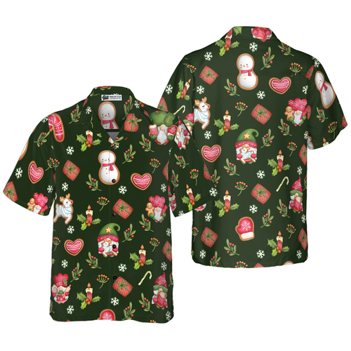 Amarae | Hyperfavorite Christmas Hawaiian Shirts for Men and Women, Gnome Merry Christmas Button-Up Hawaiian Shirt Short Sleeves