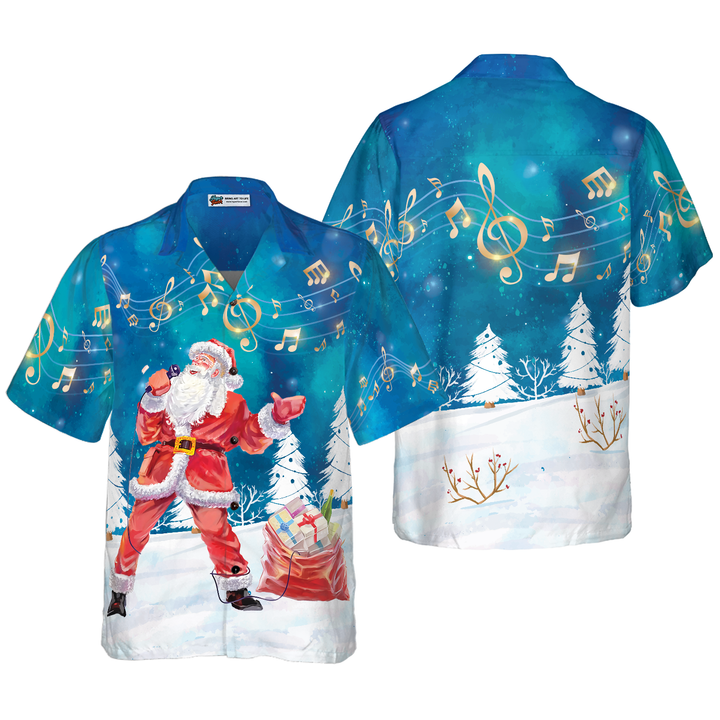 Lune London | Hyperfavor Christmas Hawaiian Shirts for Men and Women, Santa Sing Music Hawaiian Shirt with Short Sleeve Button Placket