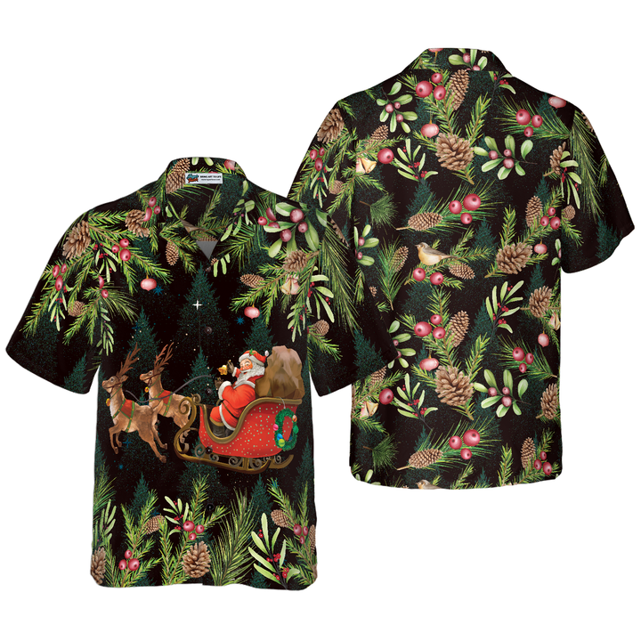 Lune London | Hyperfavor Santa Santa Riding Sleigh 3 Pattern Hawaiian Shirt, Christmas short sleeve button-up shirts for men and women