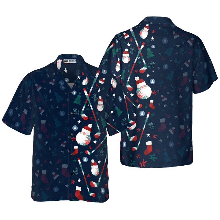 Lune London | Hyperfavor Christmas golf print Hawaiian shirt, short sleeve Christmas shirts, button shirt for men and women
