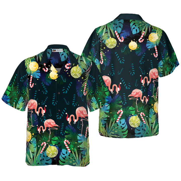 Lune London | Christmas Hyperfavor Hawaiian Shirts for Men and Women, Short Sleeve Christmas Tropical Pink Flamingo Hawaiian Shirt with Button Placket