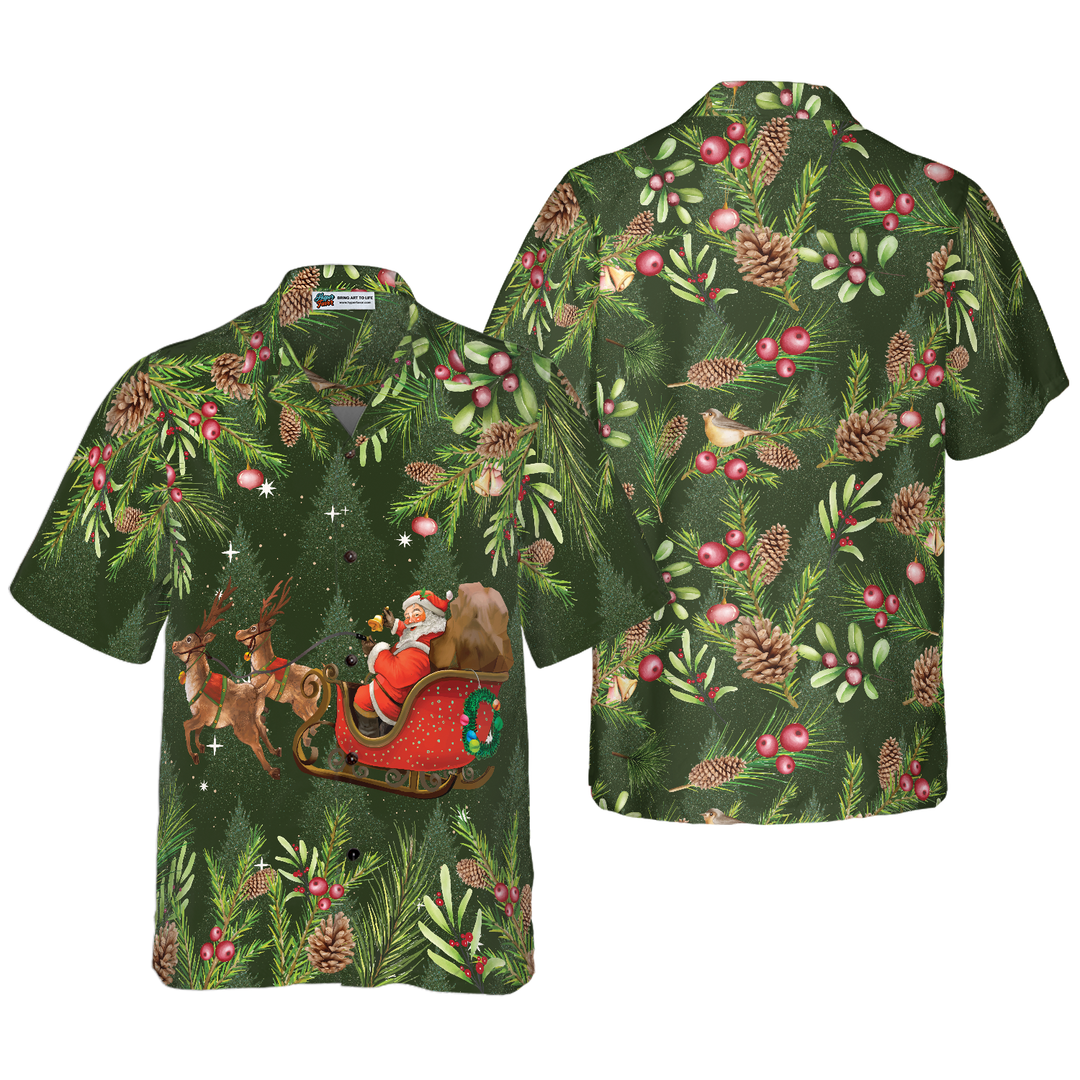 Lune London | Hyperfavor Santa Santa flying sleigh 1 pattern Hawaiian shirt, short sleeve Christmas shirts button-up for men and women