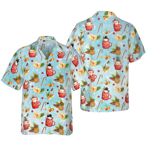 Amarae | Hyperfavor Santa motif Christmas 2 patterns Hawaiian shirt, short sleeve Christmas shirts button-up for men and women