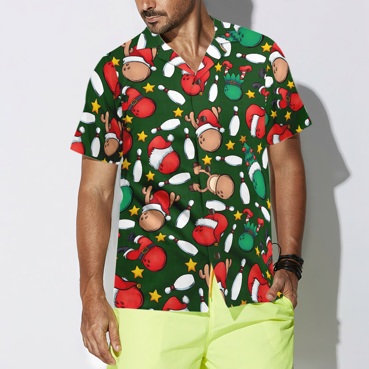 Lune London | Christmas Hawaiian Shirts Hyperfavor, Short Sleeve Christmas Bowling Print T-Shirt, Christmas Gift Idea for Men and Women