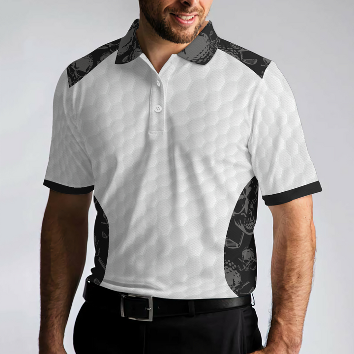 Lune London | Grip It Rip It Sip It White Golf Polo, Skull Pattern Shirt for Christmas, Spooky Gift Idea for Golfers