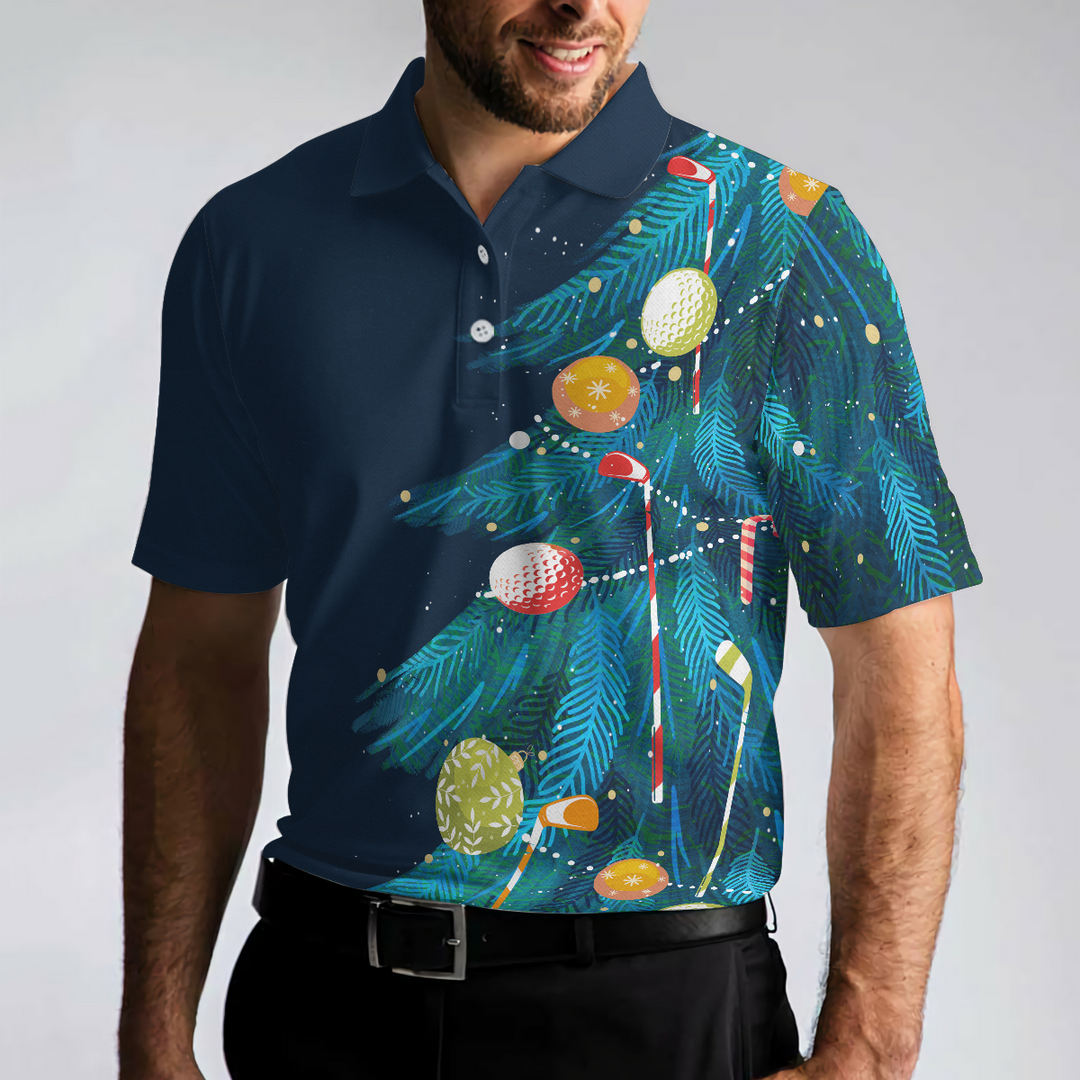 Lune London | Christmas Golf Polos - Short Sleeve Men's Golf Polos - Christmas Tree Pattern Dry Fit Shirt - Christmas Gift Idea for Men