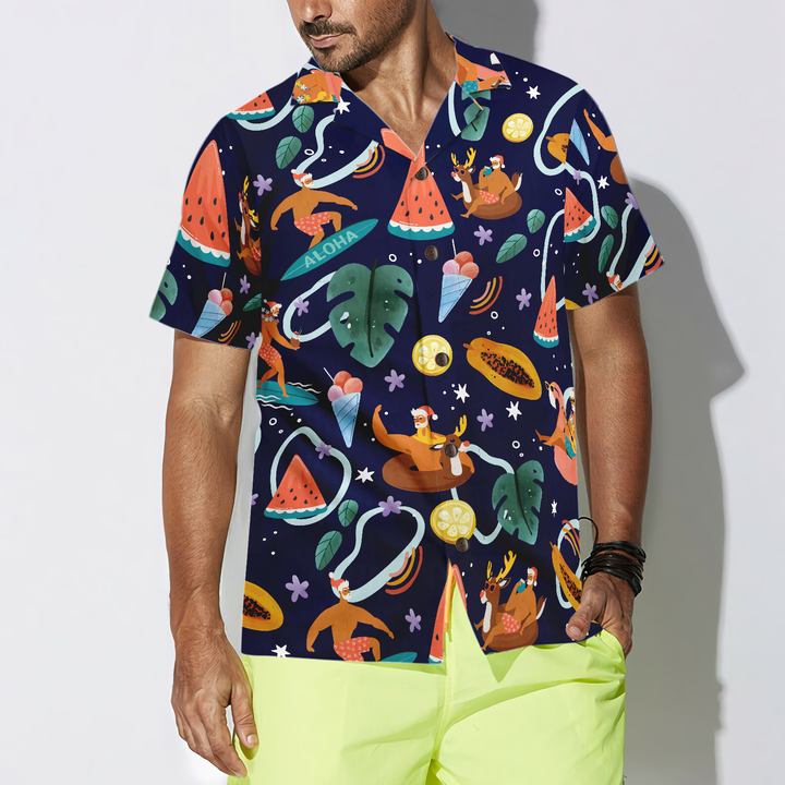 Lune London | Hyperfavor Santa Beach 1 Pattern Hawaiian Shirt, Short Sleeve Christmas Shirts Button Up for Men and Women