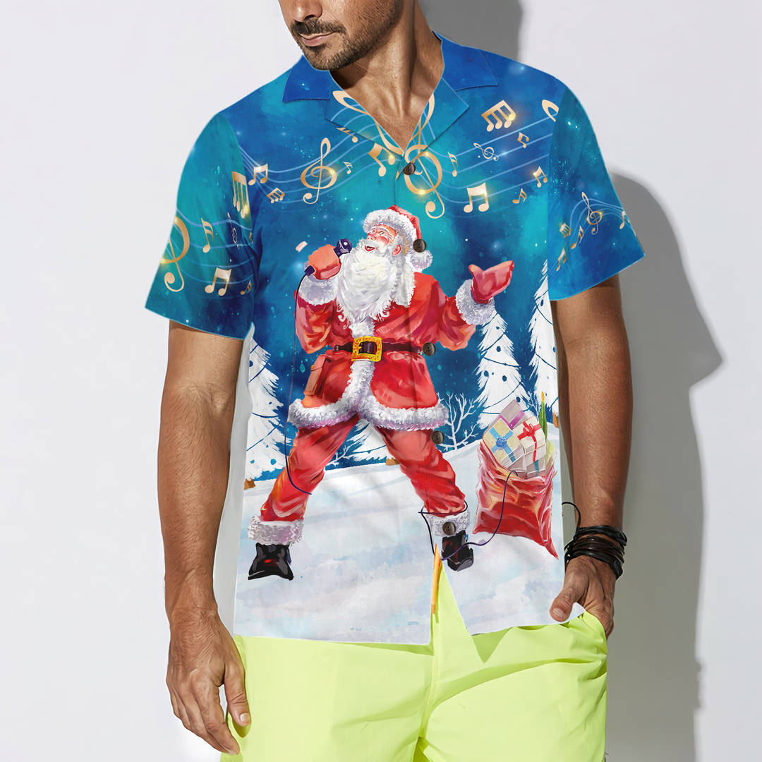 Lune London | Hyperfavor Christmas Hawaiian Shirts for Men and Women, Santa Sing Music Hawaiian Shirt with Short Sleeve Button Placket