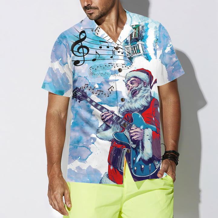 Lune London | Christmas Hawaiian Shirts Hyperfavor, Santa Claus short sleeve guitar music pattern shirt, Christmas gift shirt ideas for men and women