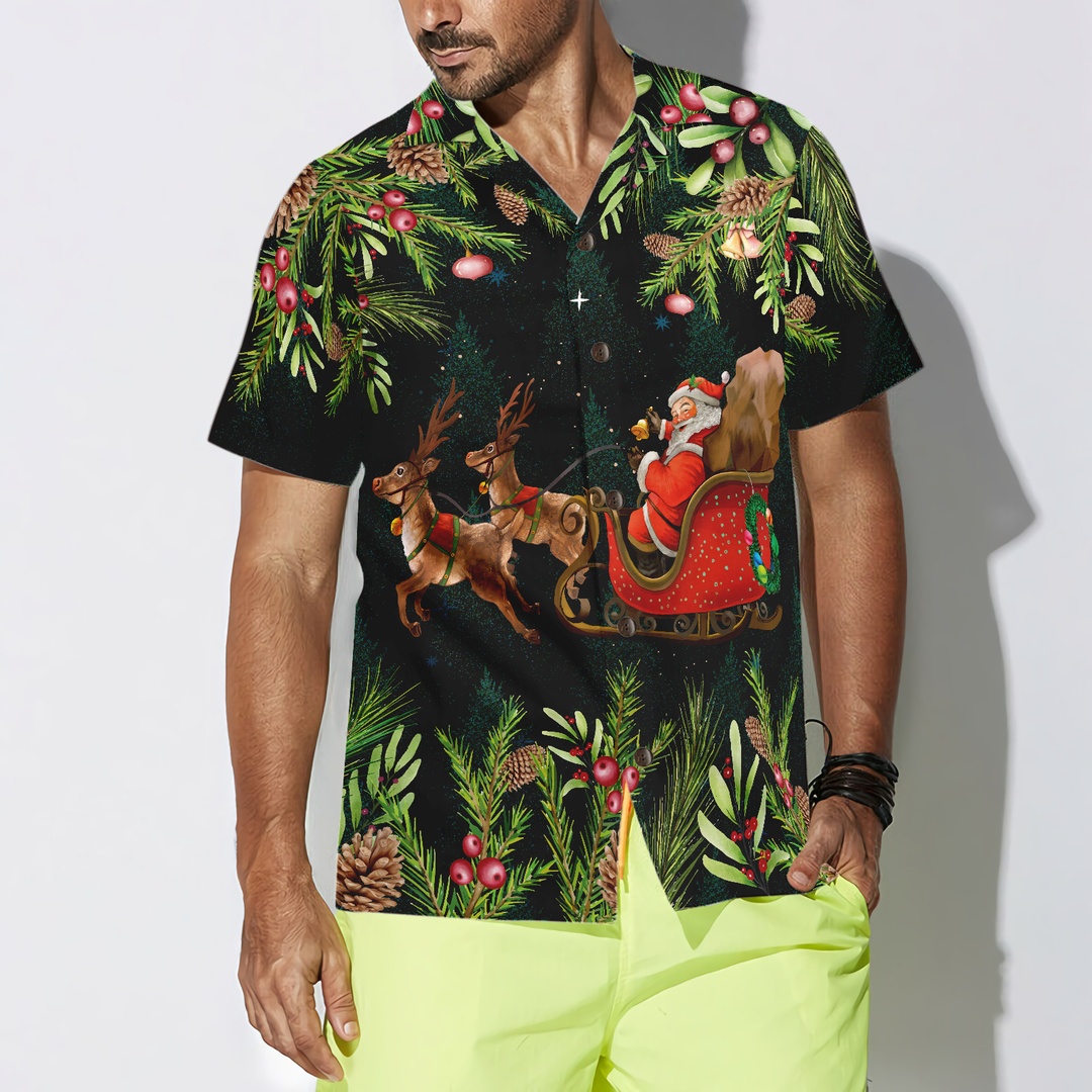 Lune London | Hyperfavor Santa Santa Riding Sleigh 3 Pattern Hawaiian Shirt, Christmas short sleeve button-up shirts for men and women