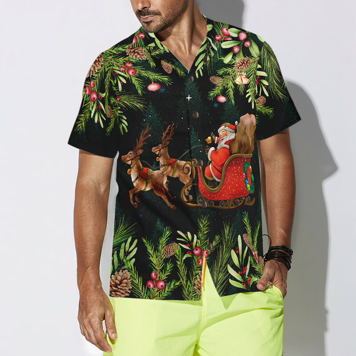 Lune London | Hyperfavor Santa Santa Riding Sleigh 3 Pattern Hawaiian Shirt, Christmas short sleeve button-up shirts for men and women