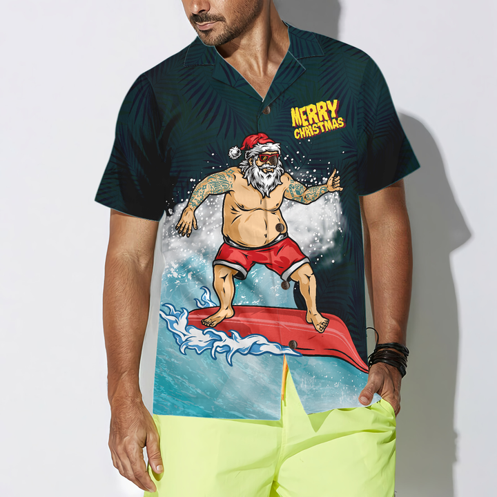 Lune London | Christmas Hawaiian Shirts Hyperfavor, Merry Santa Surf Short Sleeve Christmas T-Shirt, Christmas Shirt Gift Idea for Men and Women